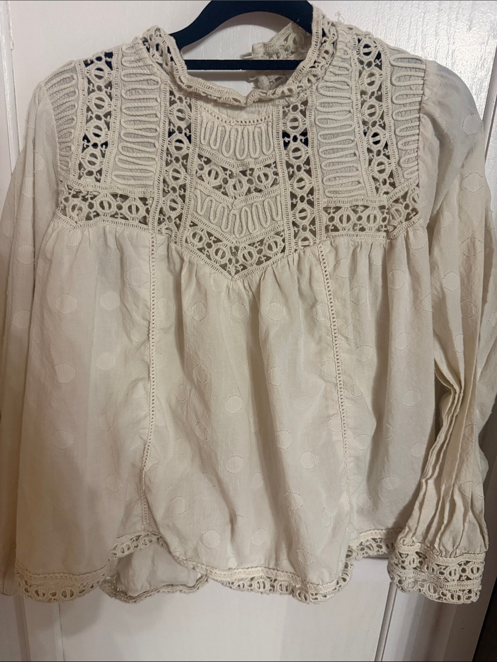 Crochet Yoke Boho Tunic Top in Cream - Picture 2 of 2